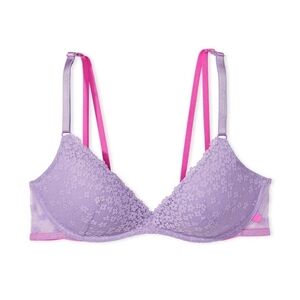 Sexy tee wireless lace push up Victoria's secret bra 34 DDD NEW purple and pink